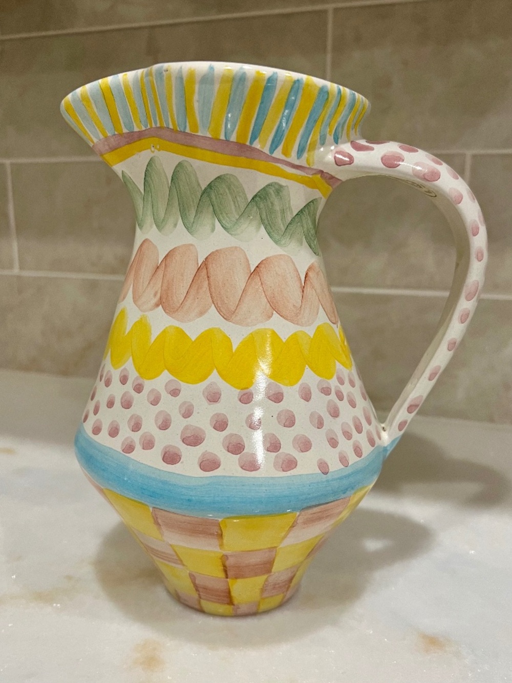 🎀 8" MacKenzie-Childs Aurora Hand-Painted Ceramic Pitcher 🎀